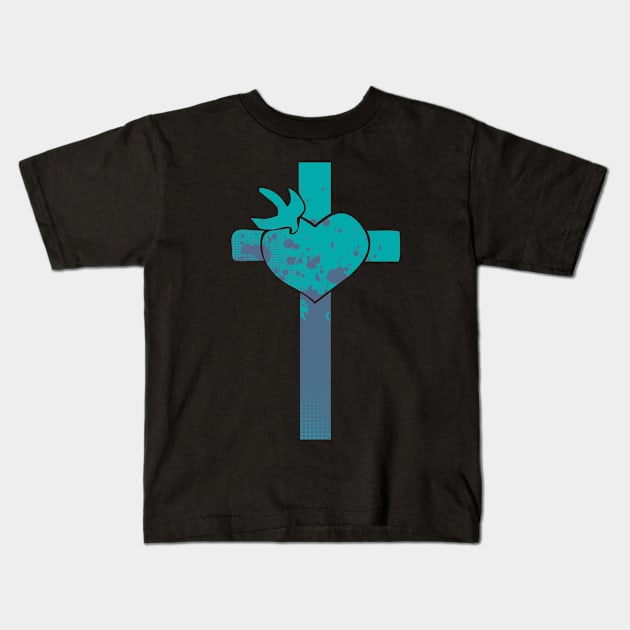 Cross with heart and Dove Kids T-Shirt by AlondraHanley